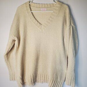 Pink Lily, Women's Sweater, Soft V-Neck Cream/Off White
